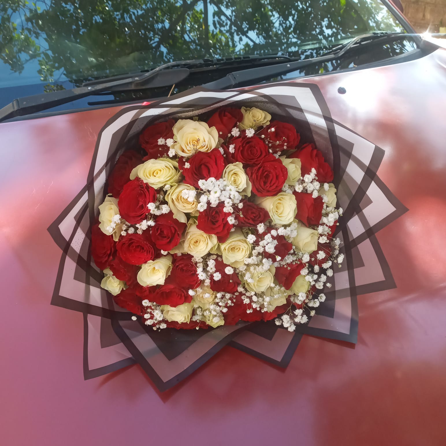 Bliss Red & White Roses Bouquet